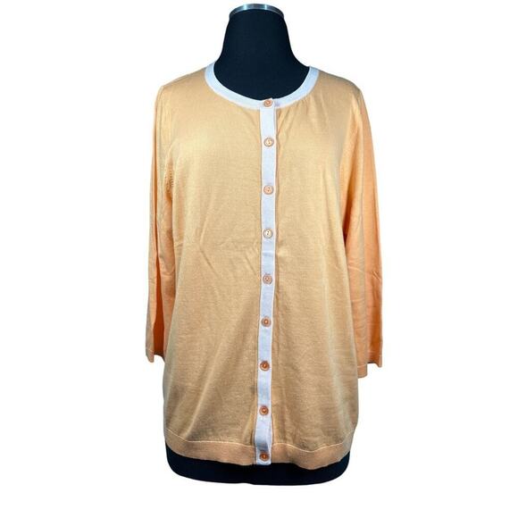 Talbots Button Front 3/4 Sleeve Orange Pink Cardigan Sweater NEW Size 1X - Picture 1 of 11